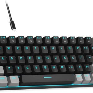 MageGee Teclado portátil 60% mecânico para jogos, MK-Box LED retroiluminado compacto de 68 teclas, mini teclado de escritório com fio com interruptor vermelho para Windows, laptop, PC, Mac