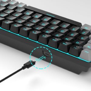 MageGee Teclado portátil 60% mecânico para jogos, MK-Box LED retroiluminado compacto de 68 teclas, mini teclado de escritório com fio com interruptor vermelho para Windows, laptop, PC, Mac