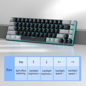 MageGee Teclado portátil 60% mecânico para jogos, MK-Box LED retroiluminado compacto de 68 teclas, mini teclado de escritório com fio com interruptor vermelho para Windows, laptop, PC, Mac